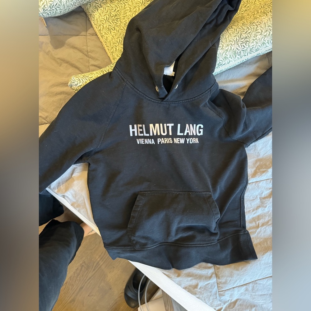 Navy blue Helmut Lang logo hoodie